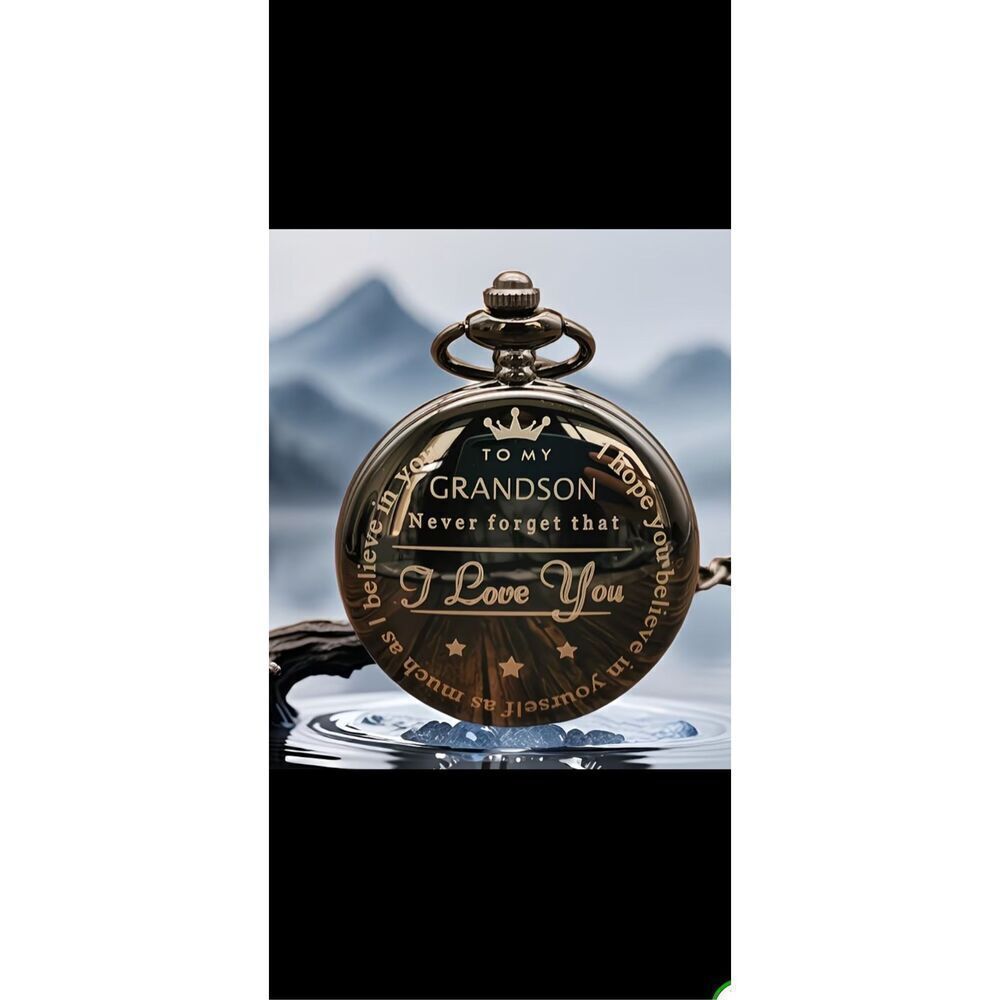 👑 To My Grandson Pocket Watch – Sentimental Keepsake Gift – Quartz – With Chain